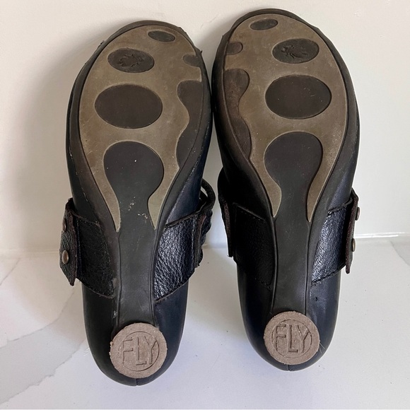 Fly London LAFF Peep Toe Multi strap Black Ballerina Heel Shoes Size 7 - Picture 15 of 16